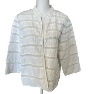 Chico's Cardigan Jacket Size 3 XL 16/18 White Cotton/Linen Sheer Stripe Open